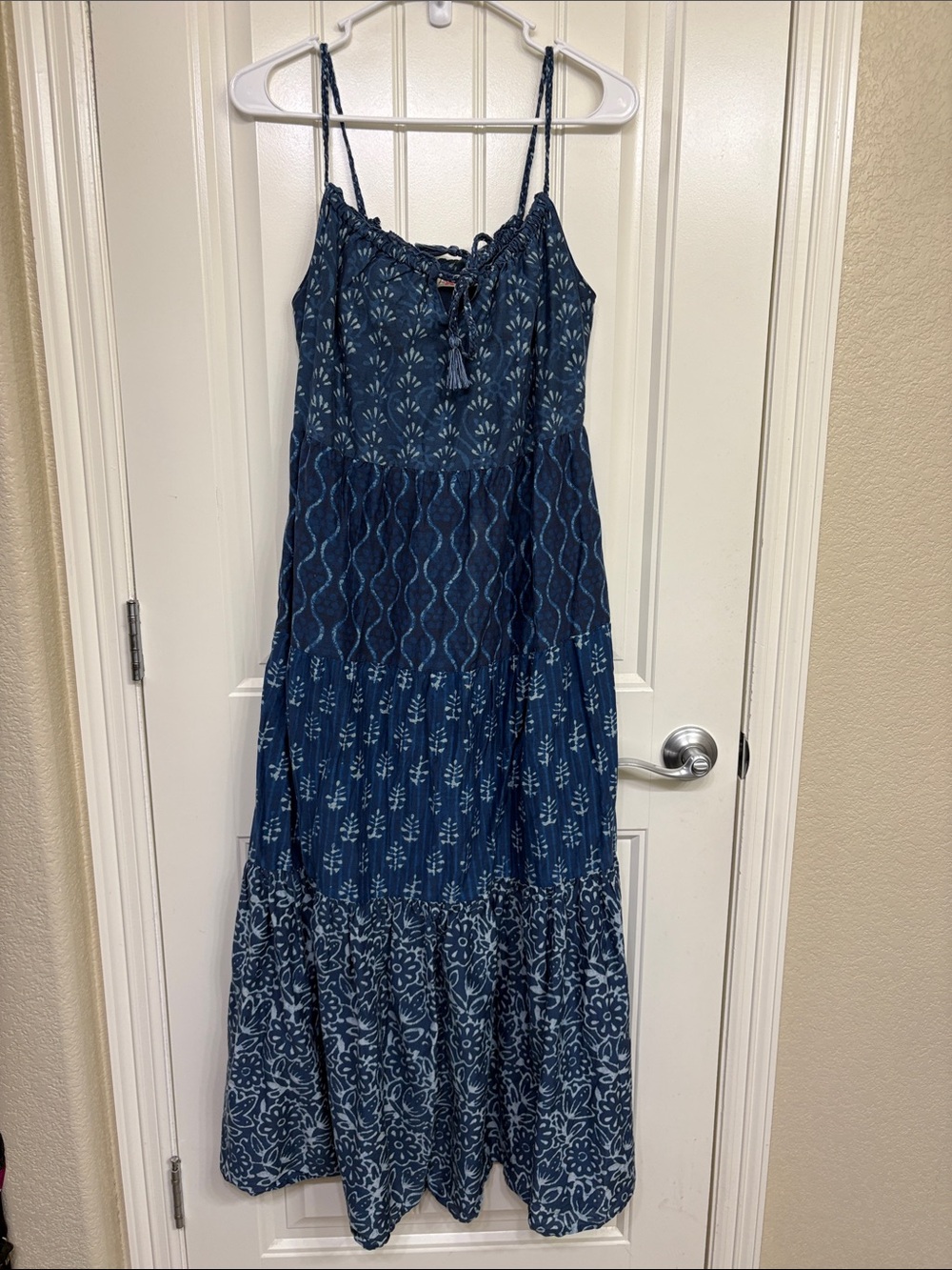 Faherty‎ Indigo Blue Printed Tiered Maxi Dress Silk blend